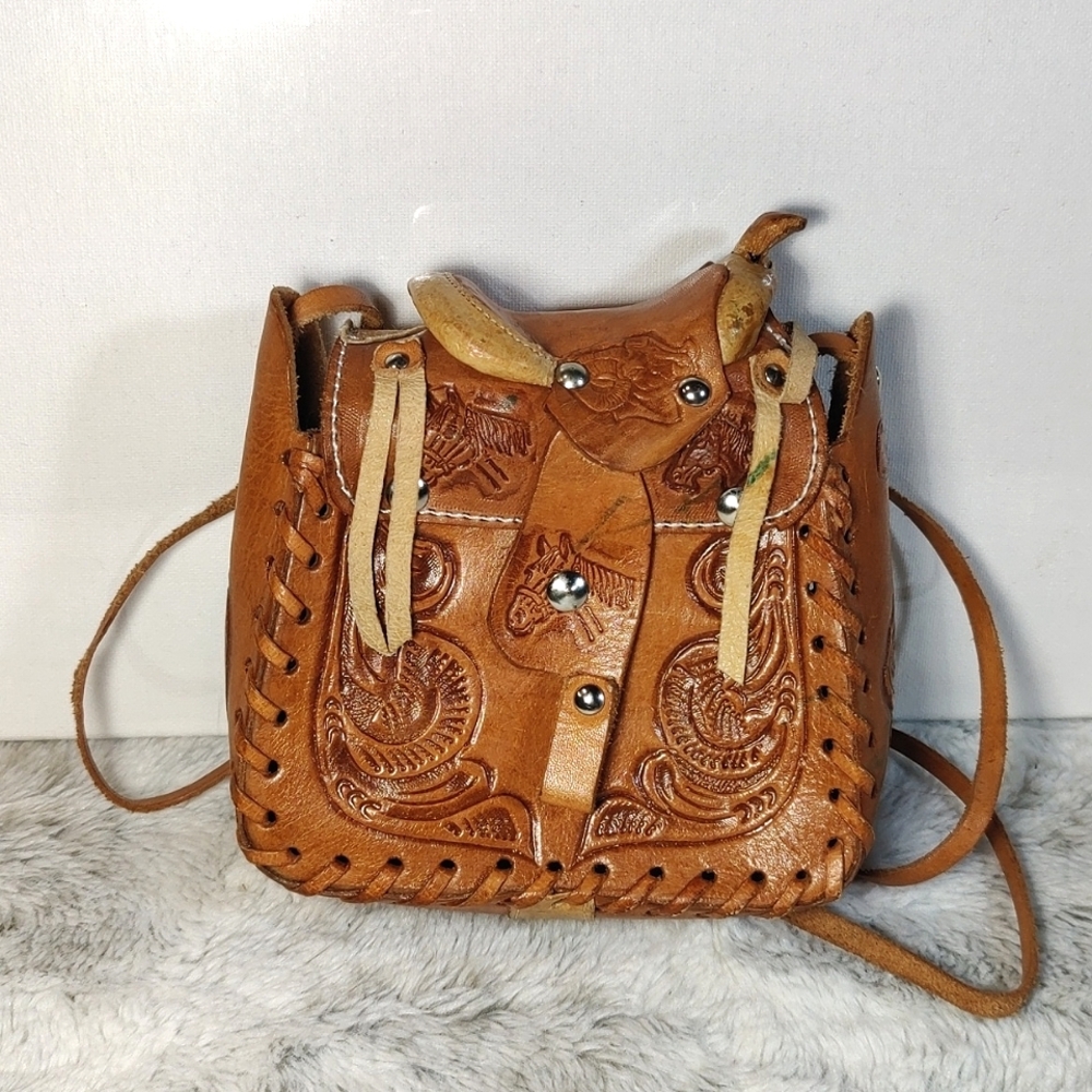 Handmade Sheepskin Leather Brown  Horse Saddle Bag. - Picture 3 of 16